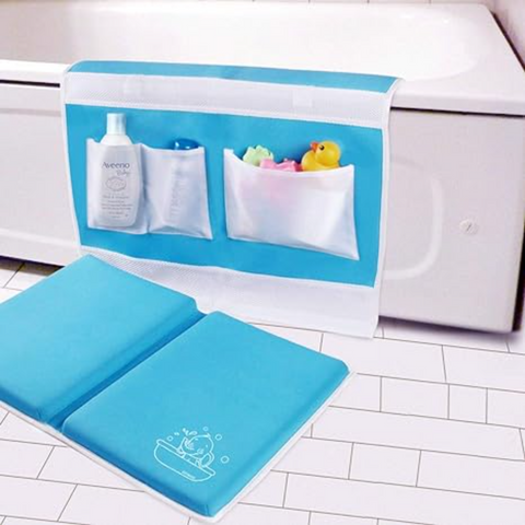 Easy Bath Kneeler Elbow Rest Pad with Toy Net and Storage Bag Easy Clean Quick Dry Soft Non-Slip Bathtub Kneeling Mat