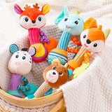Sensory Delights for Toddlers: Soft Stuffed Animal Rattles with Crinkle, Squeak, and Grip Features – Perfect Travel Accessories and Gifts