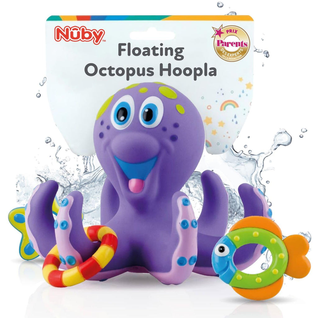 Nuby Floating Purple Octopus with 3 Hoopla Rings Interactive Bath Toy Kids Toddlers