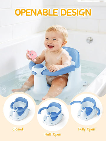 Baby Bath Seat for Babies 6 Months & Up, Bath Seats for Babies Sitting Up, 3 Baby Bath Toys, Open Design, Non-Slip, Compact Toddler Bath Seat