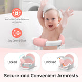 Baby Bath Seat Baby Bathtub - with Strong Suction Cups and 360° Surround Support – Easy Release, Non-Slip Cushion, Lockable Armrests – Infant Bath Chair for Babies 6-24 Months, Pink