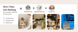 Baby Bath Seat 3-in-1 with 360° Protection Against Side Tipping, 3-Level Adjustable, ASTM Approved Safety, Detachable Arm, Sitting Up or Lying, Strong Suction, Fit for Flat Surfaces - Gray