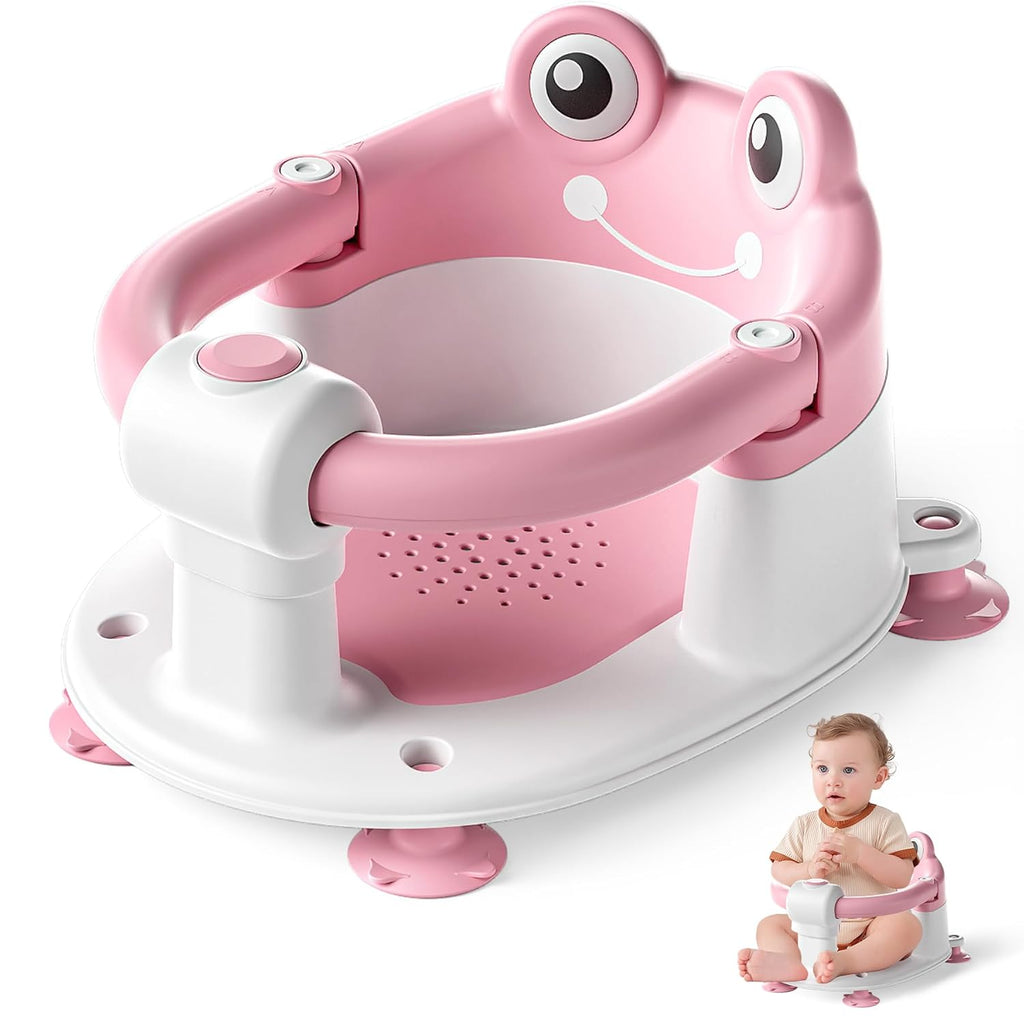 Baby Bath Seat for Babies 5-10 Months & up Non-Slip Toddler Bath Seats for Sitting Up Infant Bathtub Chair with Suction Cups and Soft Cushion for Baby Shower Tub Frog Seat