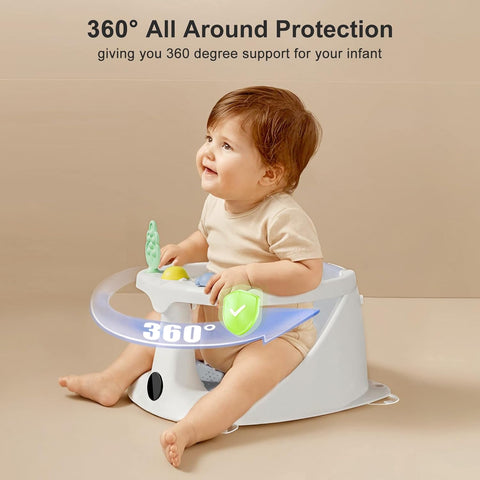 Baby Bath Seat for 8-18 Months, Non-Slip Toddler Bath Chair with Suction Cups & Temperature Display, Ergonomic Infant Bath Seat with Toy Tray, BPA-Free Baby Bath Tub Seat for Sitting Up