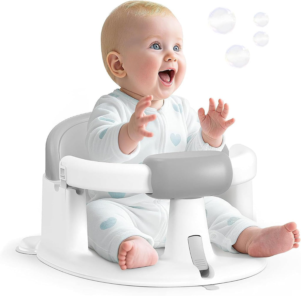 PANUSU Baby Bath Seat for Babies Sitting Up, Non-Slip Bath Chair with Suction Cups, Lockable Armrest and High Back, 6-24 Months