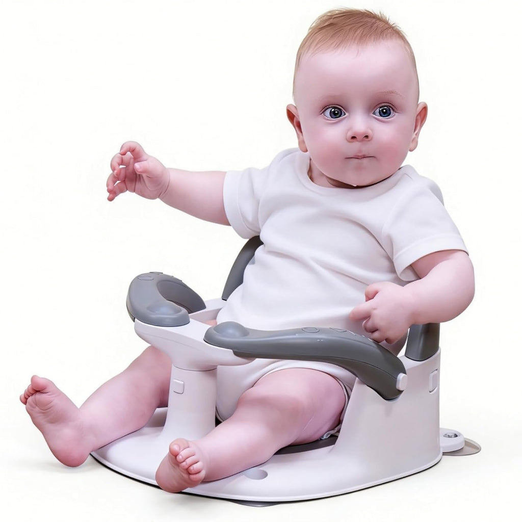 Baby Bath Seat for Babies 6 Months & Up with Temperature Card, Open Backrest and One-Touch Armrests