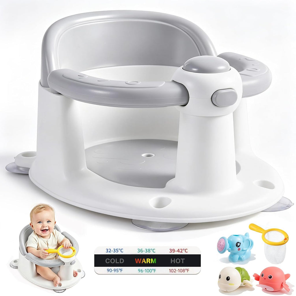 NEDECT Baby Bath Seat for Babies 6 Months & Up with Temperature Card and 3 Bath Toys, Non-Slip