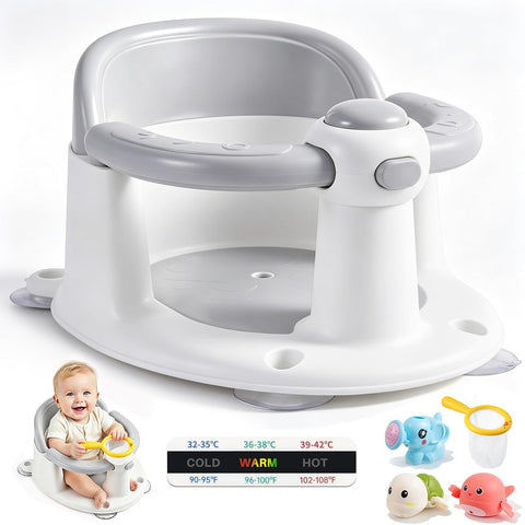 NEDECT Baby Bath Seat for Babies 6 Months & Up with Temperature Card and 3 Bath Toys, Non-Slip