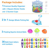MoraBaby Foam Bath Letters and Numbers with Fishing Net and Organizer Bag