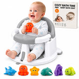 Palok Kisna Baby Bath Seat with 4 Suction Cups for Babies 6+ Months, Non-Slip, Open Design – Gray