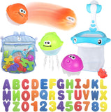 MoraBaby Foam Bath Letters and Numbers with Fishing Net and Organizer Bag