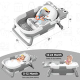MoreFeel Collapsible Baby Bathtub for Newborns with Thermometer, Hooded Towel and Cushion