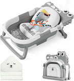 MoreFeel Collapsible Baby Bathtub for Newborns with Thermometer, Hooded Towel and Cushion