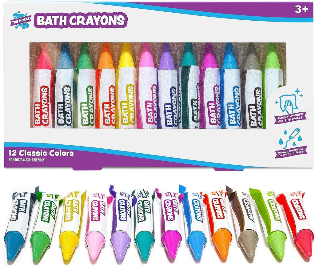 Tub Works Smooth Bath Crayons, 12 Pack, Washable