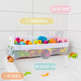 Comfylife Large Bath Toy Organizer with 3 Compartments and Adhesive Hooks