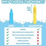 Tub Works Smooth Bath Crayons, 12 Pack, Washable