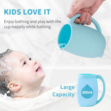 Baby Bath Rinse Cup - Children's Shampoo and Body Wash Rinse Cup with Easy Grip Handle for Rinsing Baby Shampoo and Soap - Food Grade Silicone - Penguin (Blue)