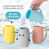 Baby Bath Rinse Cup - Children's Shampoo and Body Wash Rinse Cup with Easy Grip Handle for Rinsing Baby Shampoo and Soap - Food Grade Silicone - Penguin (Blue)