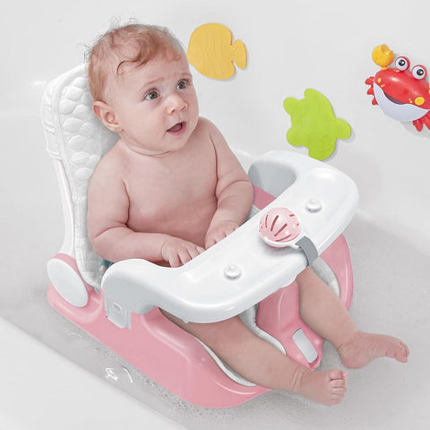 BabyBond Baby Bath Seat with Sitting & Lying 2 Modes, 3-Speed Adjustment, Powerful Suction Cups, Infant Bathtub Chair with Soft and Comfortable Towel, Folding and Hanging