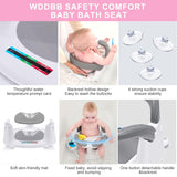 Baby Bath seat for Babies 6 Months & up, 360° Stable Toddler Bath Chair with one-Touch Button, Back Hollow Design, Water Temperature Card & 4 Suction Cups for Safety (Gray)