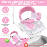 Baby Bath seat for Babies 6 Months & up, 360° Stable Toddler Bath Chair with one-Touch Button, Back Hollow Design, Water Temperature Card & 4 Suction Cups for Safety (Gray)