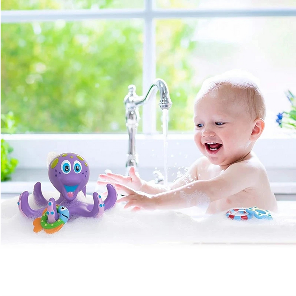 Nuby Floating Purple Octopus with 3 Hoopla Rings Interactive Bath Toy Keter Bath Seats