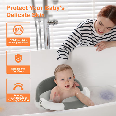 summer infant my bath seat grey Baby Bath Seat for Babies: Non-Slip Infant Bathtub Chair with Suction Cups, Safe & Comfortable Baby Bath Support, Ideal for Sitting Up, Easy to Clean,