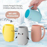 Baby Bath Rinse Cup - Children's Shampoo and Body Wash Rinse Cup with Easy Grip Handle for Rinsing Baby Shampoo and Soap - Food Grade Silicone - Penguin (Blue)